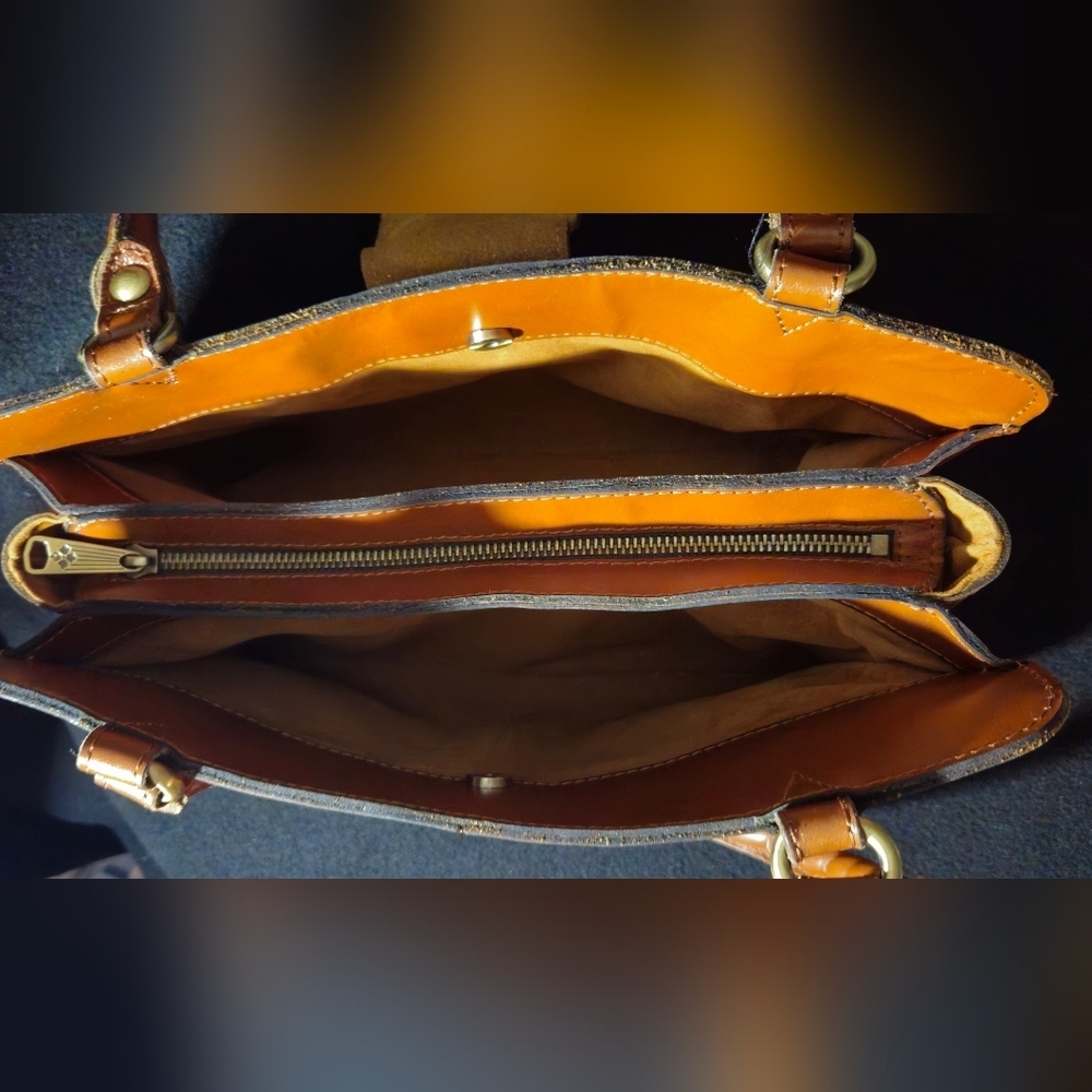 Patricia Nash Reinzo Cognac Brown Leather Satchel with Gold Hardware - Picture 3 of 12